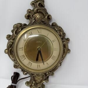 Vintage Mid Century United Metal Brass Wall Clock 16" Long TESTED